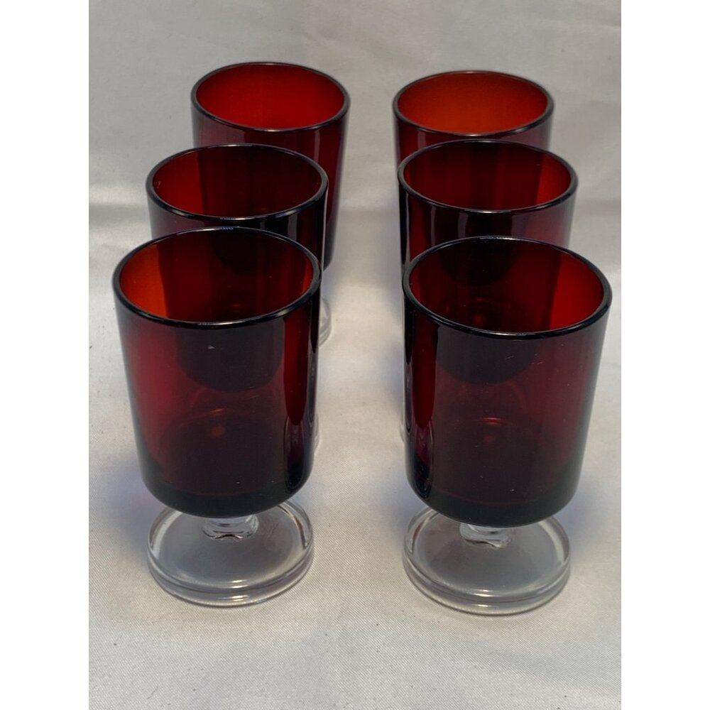 Set of 6 Vtg Arcoroc France MCM Ruby Red Cordial Shot Glasses 3"
